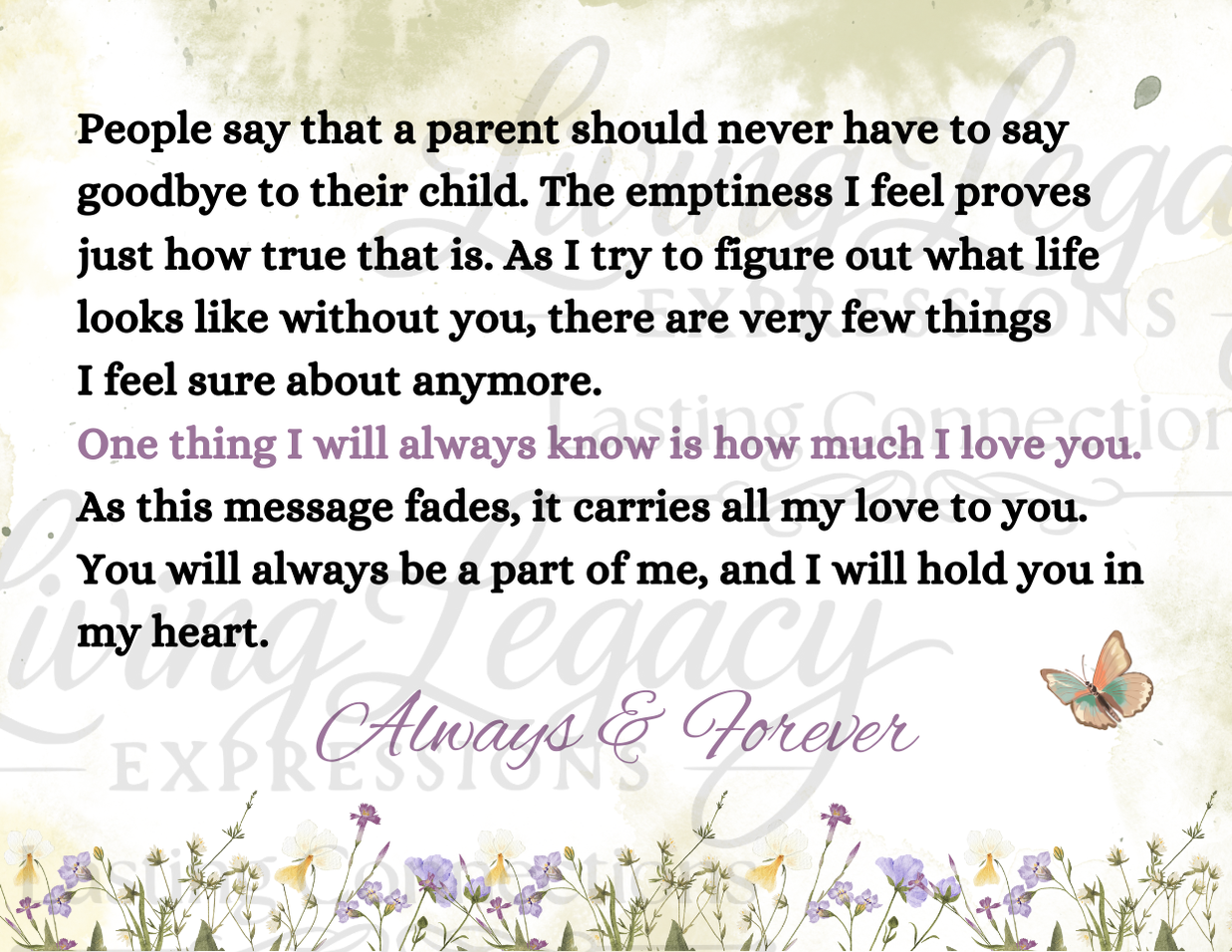 Child Loss Remembrance Card – A Love That Never Fades